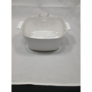 Vintage Corning Ware White Casserole A-3-B 3 Liter Dish With Clear Lid